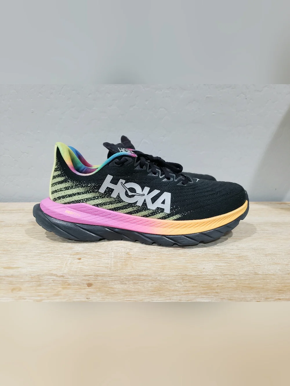 HOKA ONE ONE Men’s Mach 5 Black Rainbow/Pride Running Shoes (12D) Black/Multi